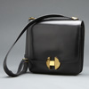 Hermes balck leather shoulder bag with gold clasp